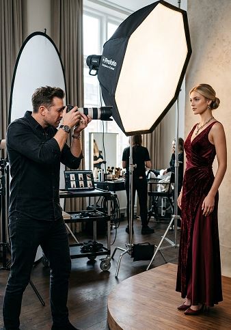 Professional Fashion Photographer During Model Portfolio Shoot
